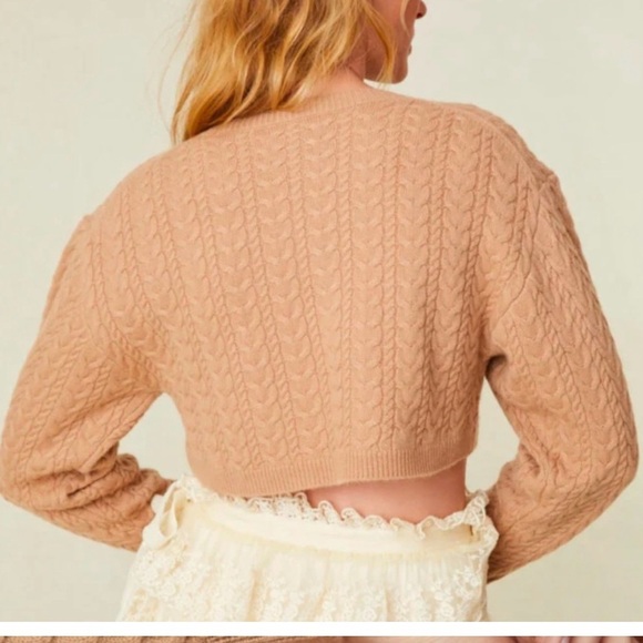 LoveShackFancy Calloway Cropped Sweater in Beige M NWT - Picture 2 of 7